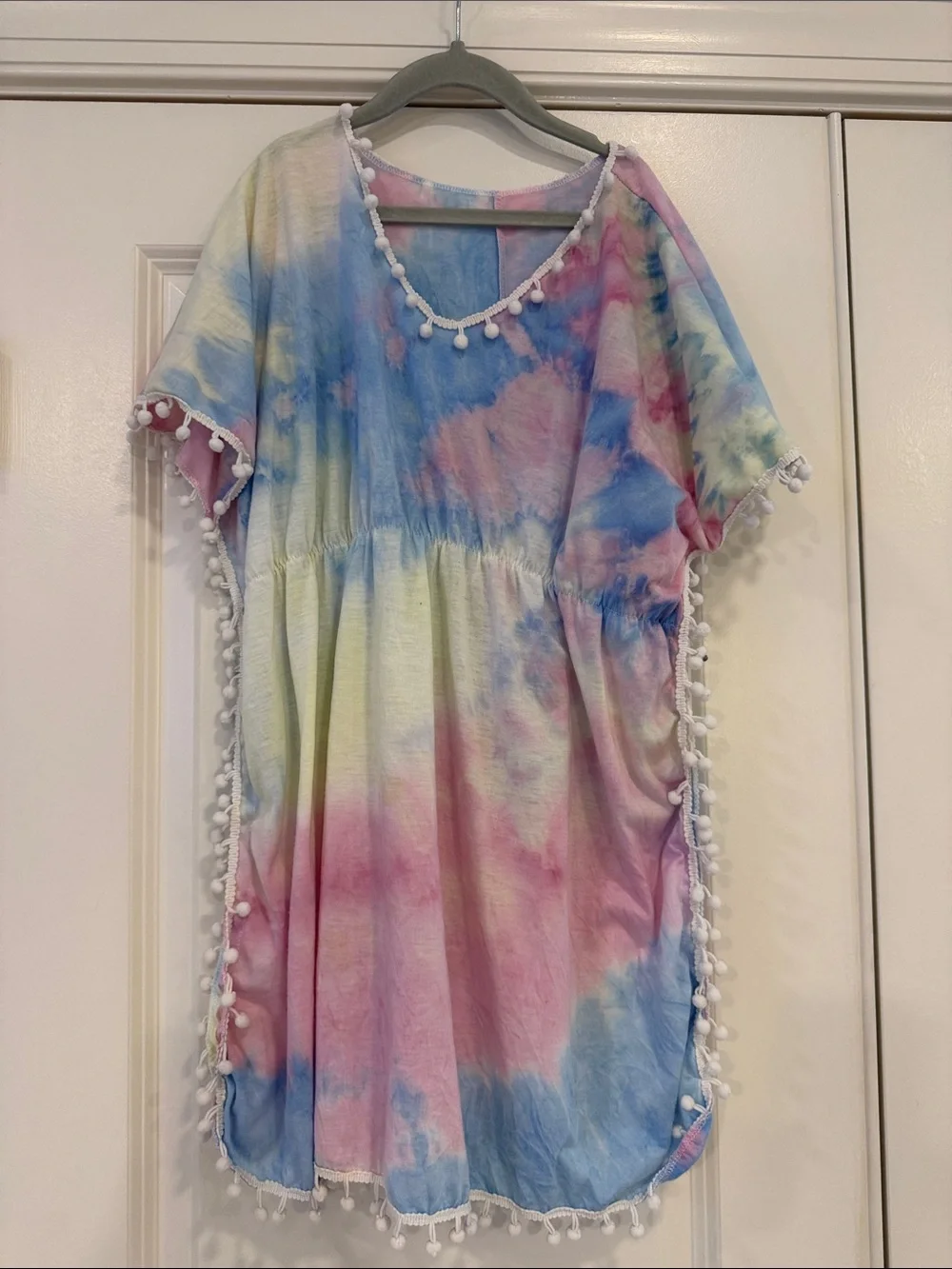 Pastel Tie-Dye Pom-Pom Kids Swim Coverup - Multicolor